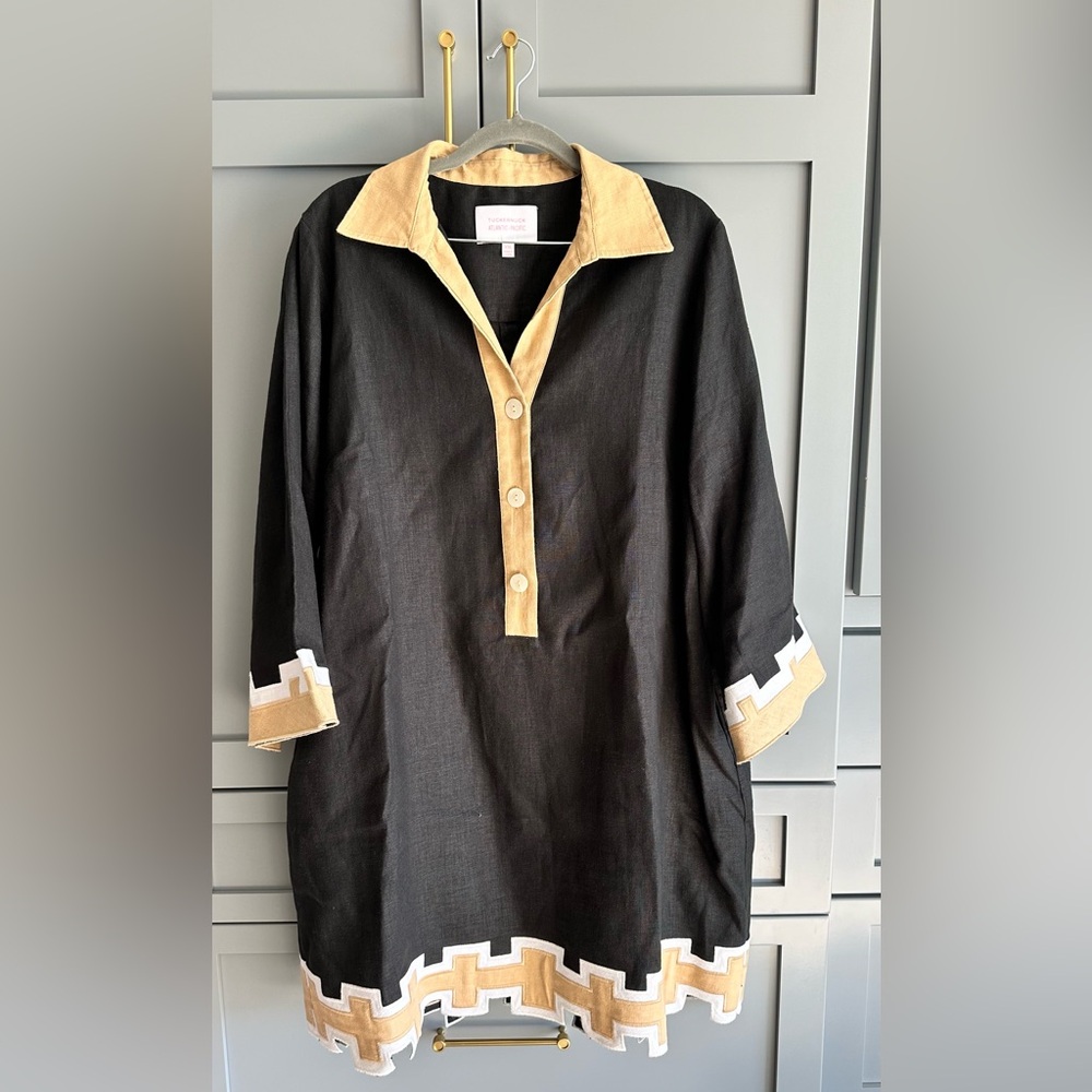 Tuckernuck X Atlantic Pacific - Collier Black and Tan Linen Shirt Dress - XXL